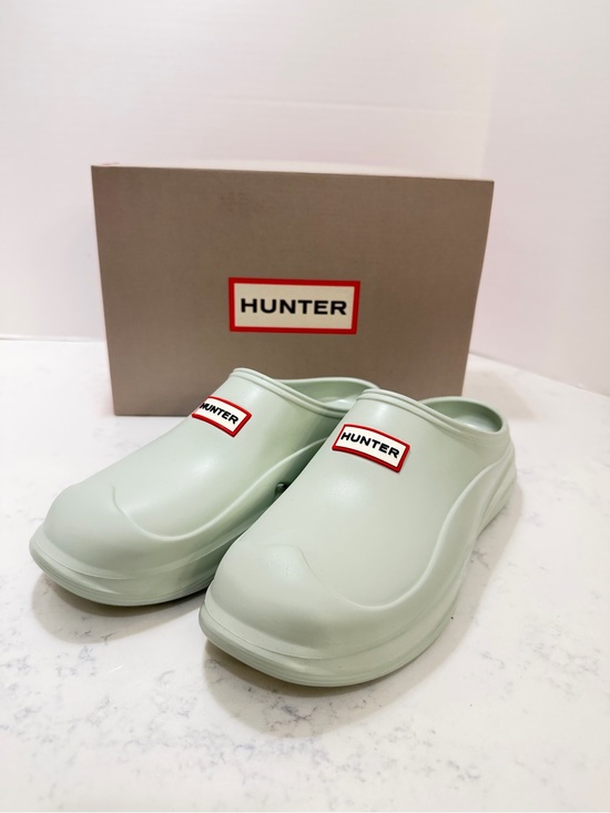 Hunter Shoes - Hunter Light Green Slip-On Clogs with Red Logo Accents